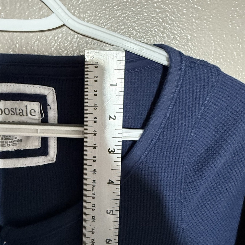 Vintage Aeropostale Womens Y2K Longsleeve Thermal Henley Top Size L Preppy Navy - Picture 10 of 11